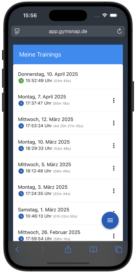 Liste bisheriger Trainings